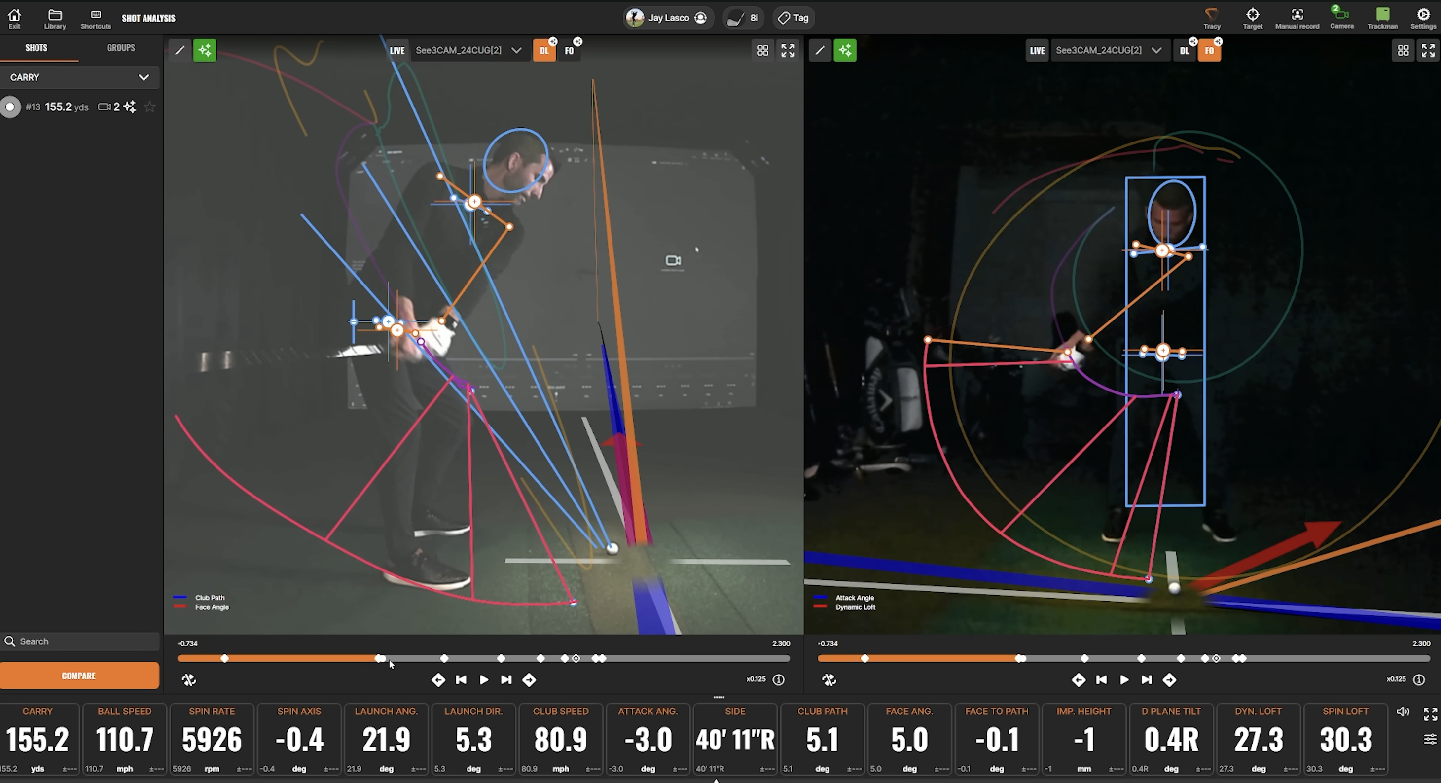 Trackman swing analiza s detaljnim podacima o zamahu i putanji palice